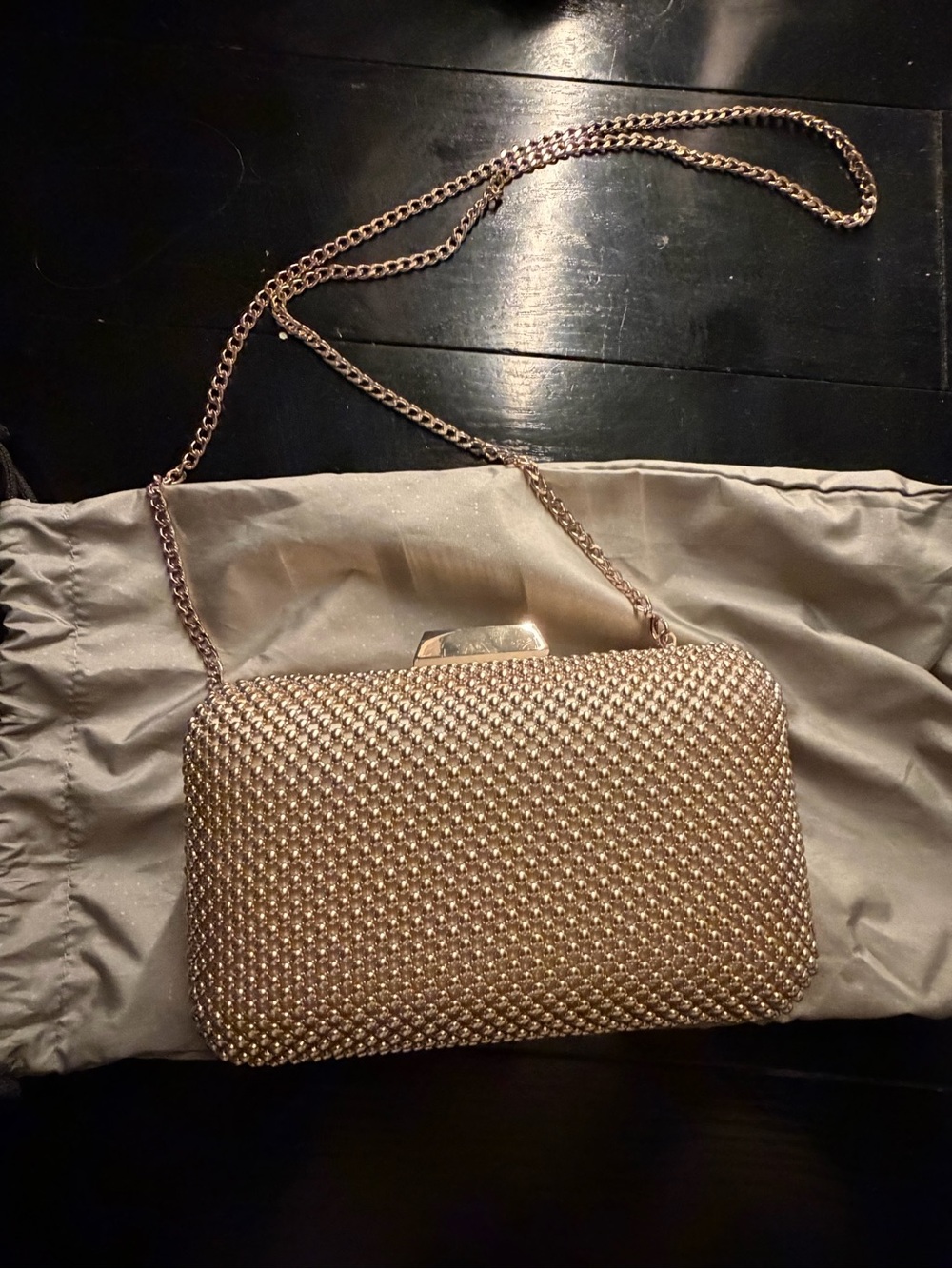 Olga Berg NATASHA BALL MESH CLUTCH IN GOLD
